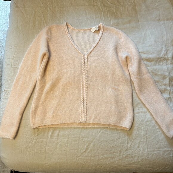 Sezane Cream Light Pink V-Neck Sweater - Picture 4 of 7